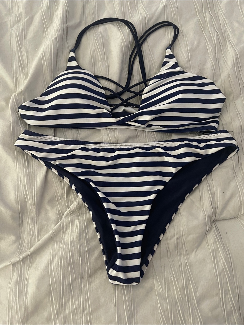 Cupshe Navy and White Striped Bikini Set